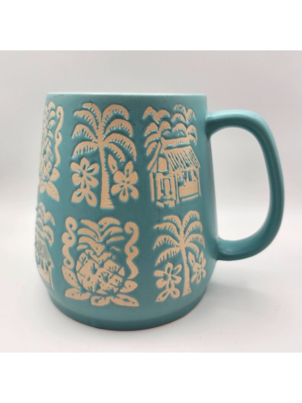 Opalhouse Blue Ceramic Mug Tropical Design Huts Pineapples Palms 24oz Tiki